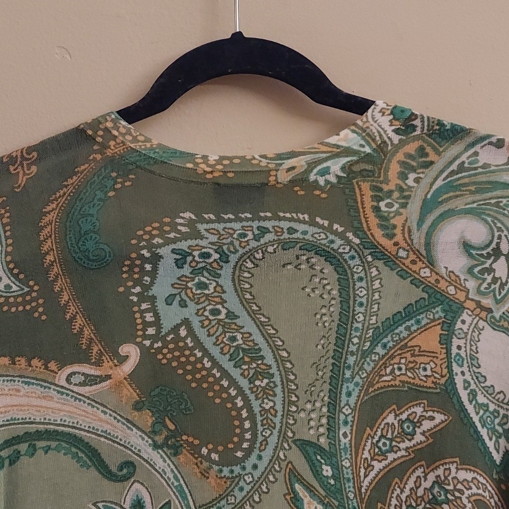 CHICO'S The Everyday Green Paisley Long Sleeve Button Down Cardigan Sweater - Picture 8 of 12